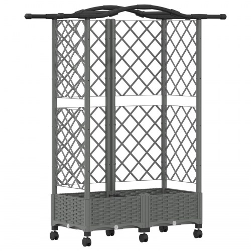Hævet bed med trellis og tag - lysegrå 124 × 40 × 129 cm (PP)