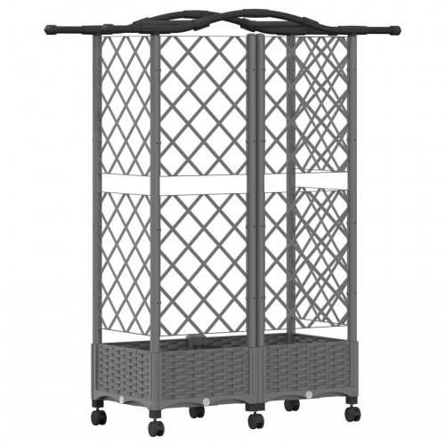 Hævet bed med trellis og tag - lysegrå 124 × 40 × 129 cm (PP)