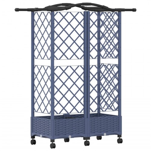 Hævet bed med trellis og tag - grå 124 × 40 × 129 cm, PP på hjul