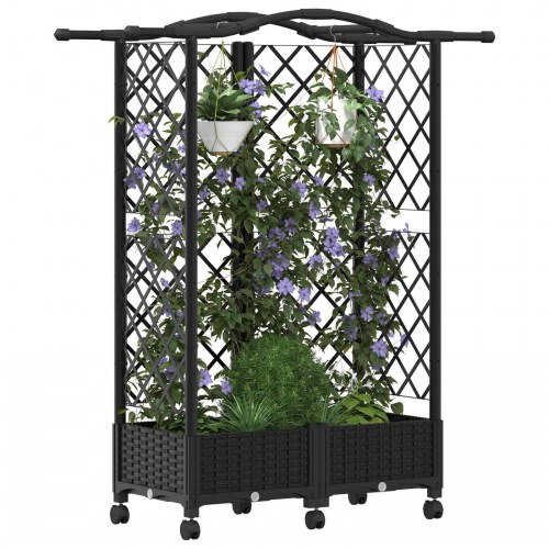 Hævet bed med trellis og tag - sort PP, 124 × 40 × 129 cm
