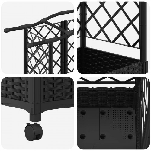 Hævet bed med trellis og tag - sort PP, 124 × 40 × 129 cm