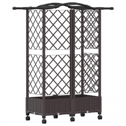 Hævet bed med trellis og tag - brun 124 × 40 × 129 cm (PP)