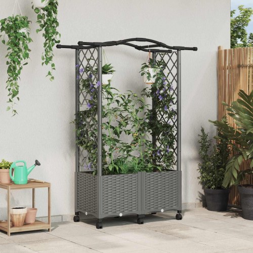 Hævet bed med trellis og tag på hjul - lysegrå 125 × 40 × 144 cm (PP)