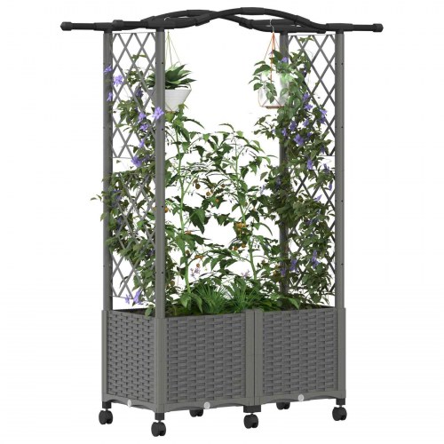 Hævet bed med trellis og tag på hjul - lysegrå 125 × 40 × 144 cm (PP)