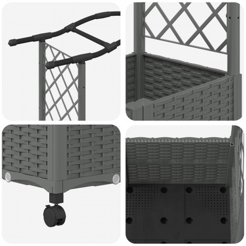 Hævet bed med trellis og tag på hjul - lysegrå 125 × 40 × 144 cm (PP)