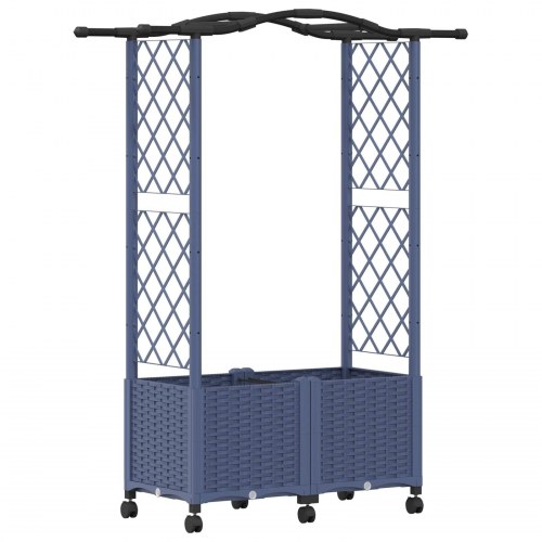 Hævet bed med trellis og tag - grå PP, 125 × 40 × 144 cm