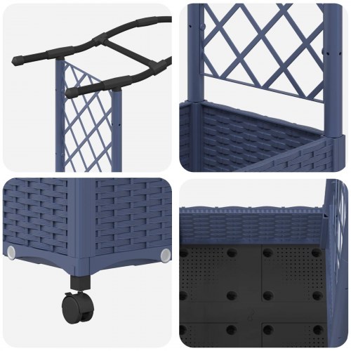 Hævet bed med trellis og tag - grå 124 × 40 × 129 cm, PP
