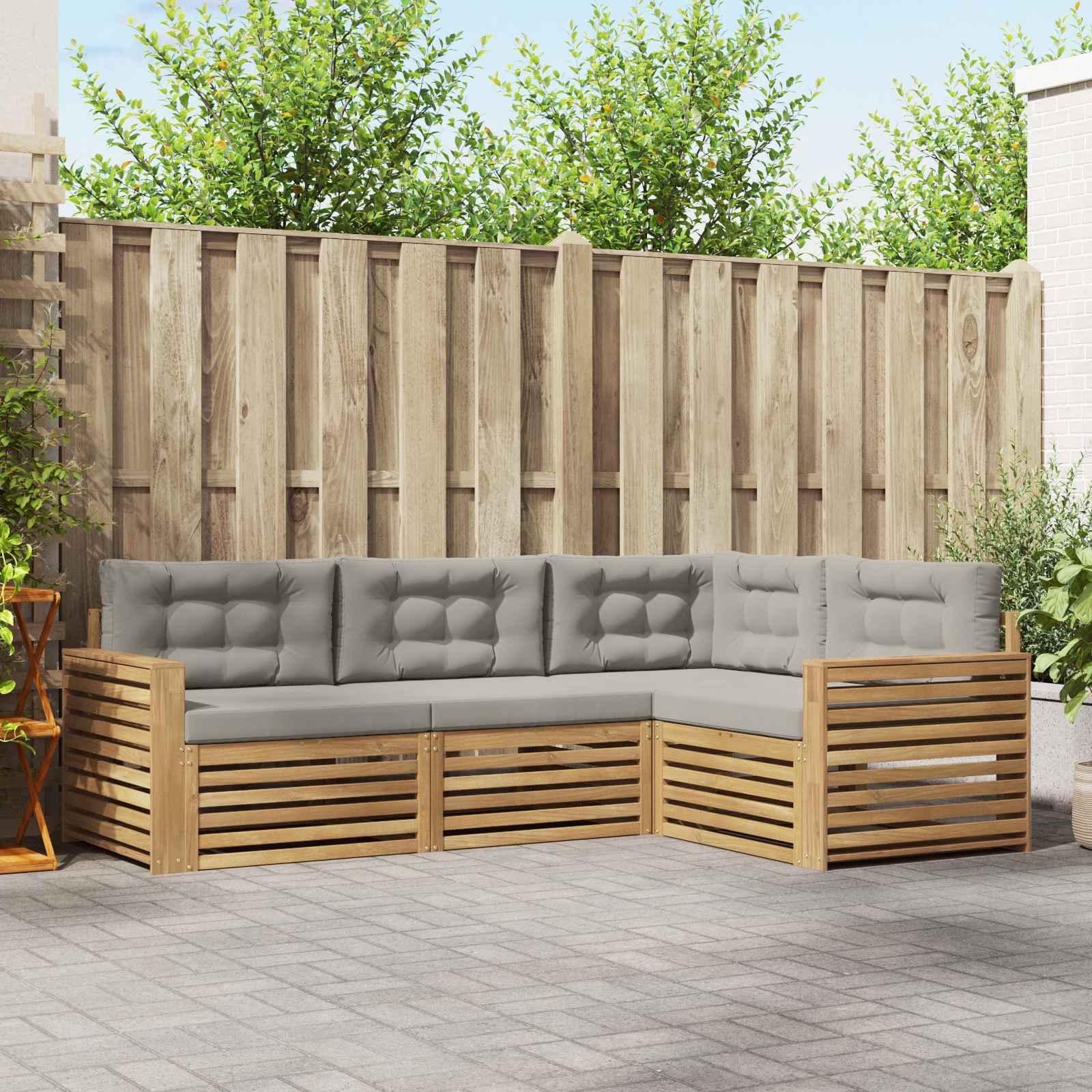Udendørs sofagruppe - modulært loungesæt i akacietræ, hvid/lysegrå, 251,5 × 172,5 × 73 cm billede