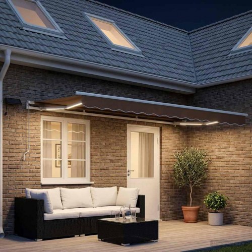 Udtrækkelig markise - gråbrun 450 × 350 cm i stof og aluminium med solcelle-LED