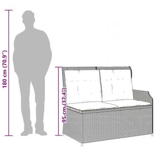 Havebænk med pude - grå/marineblå polyrattan, 2 personer