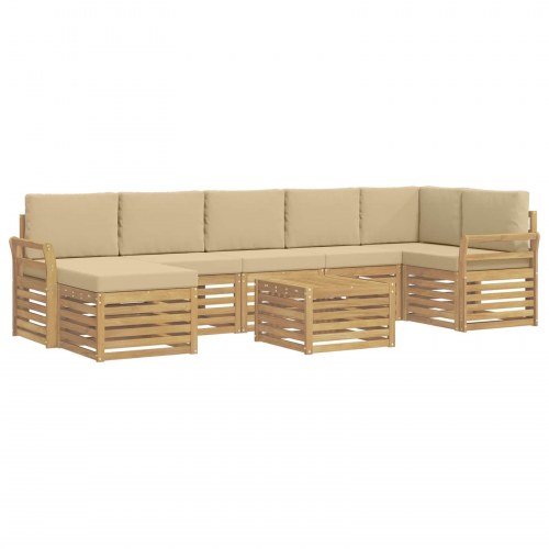 Udendørs sofagruppe i akacietræ - 8-pers. modulsofa m. bord, hvid/beige