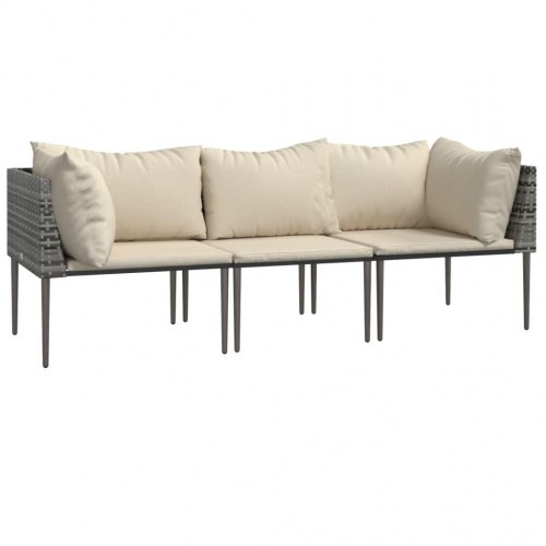 Loungesæt til haven - 3 dele i grå polyrattan med beige hynder