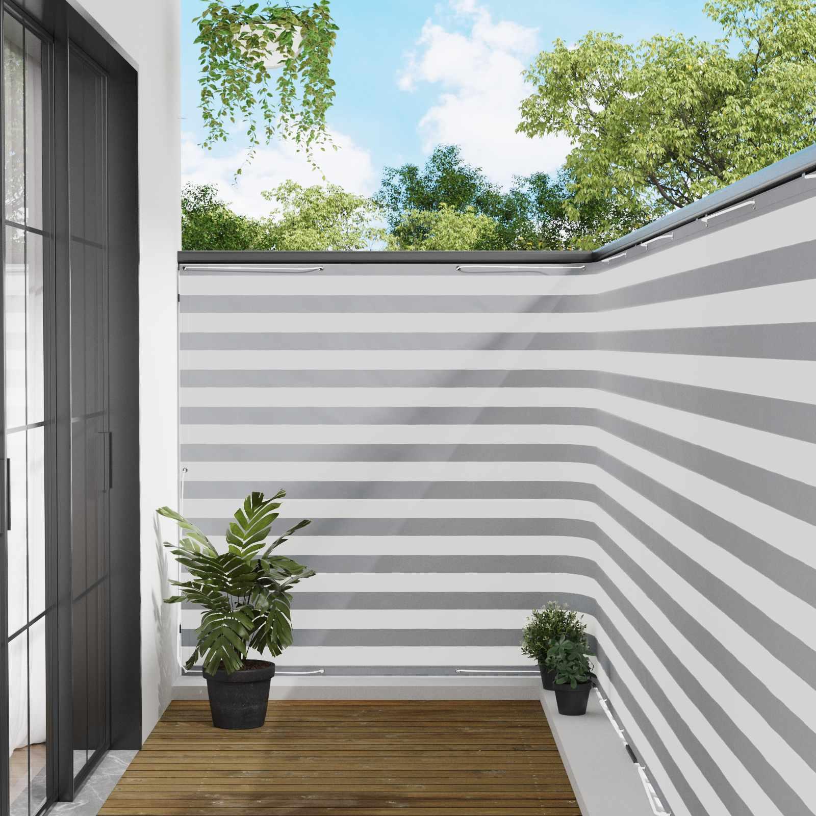 Balkon afskærmning 150 × 800 cm - stof med PU-belægning, lysegrå/hvid stribet billede
