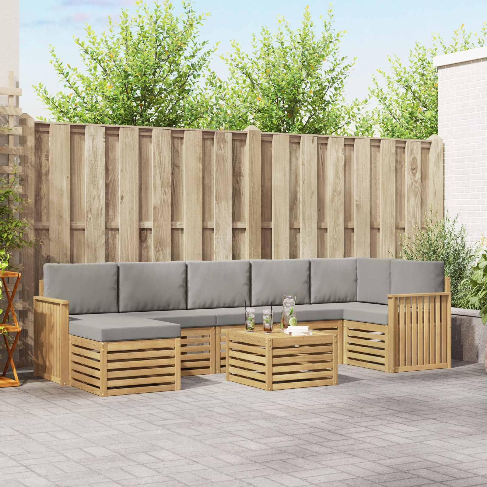 Udendørs sofagruppe i akacietræ - 8-pers. modulsofa med bord, hvid/lysegrå 59 × 59 × 37 cm billede