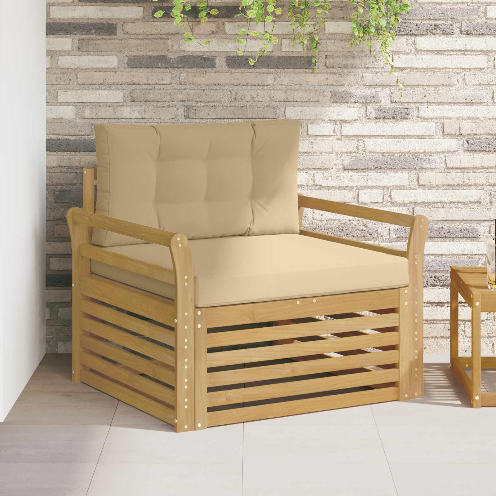 Udendørs modulsofa i massivt akacietræ - hvid ramme, beige puder (1-plads)