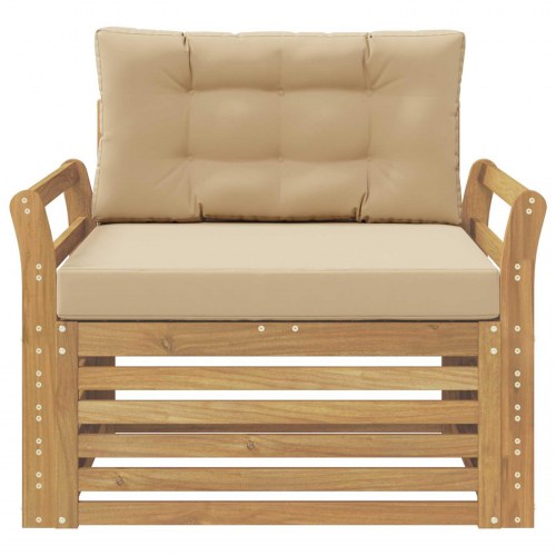 Udendørs modulsofa i massivt akacietræ - hvid ramme, beige puder (1-plads)