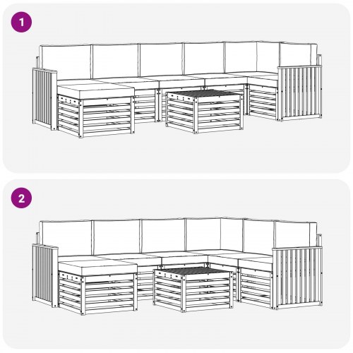 Udendørs sofagruppe i akacietræ - 8-pers. modulsofa med bord, hvid/creme 59 × 59 × 37 cm