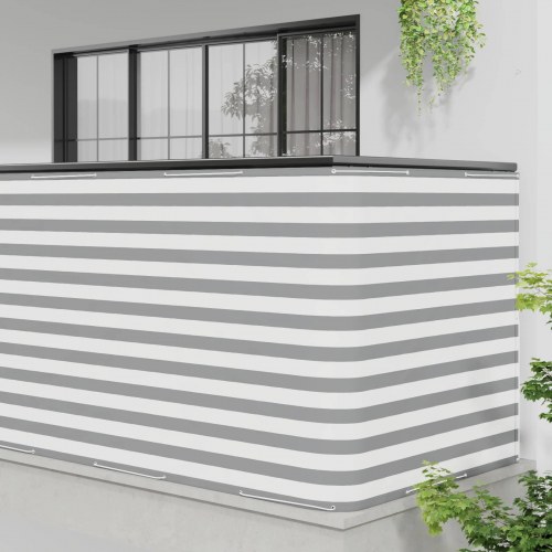 Balkon afskærmning 150 × 400 cm - stof med PU-belægning, stribet grå/hvid