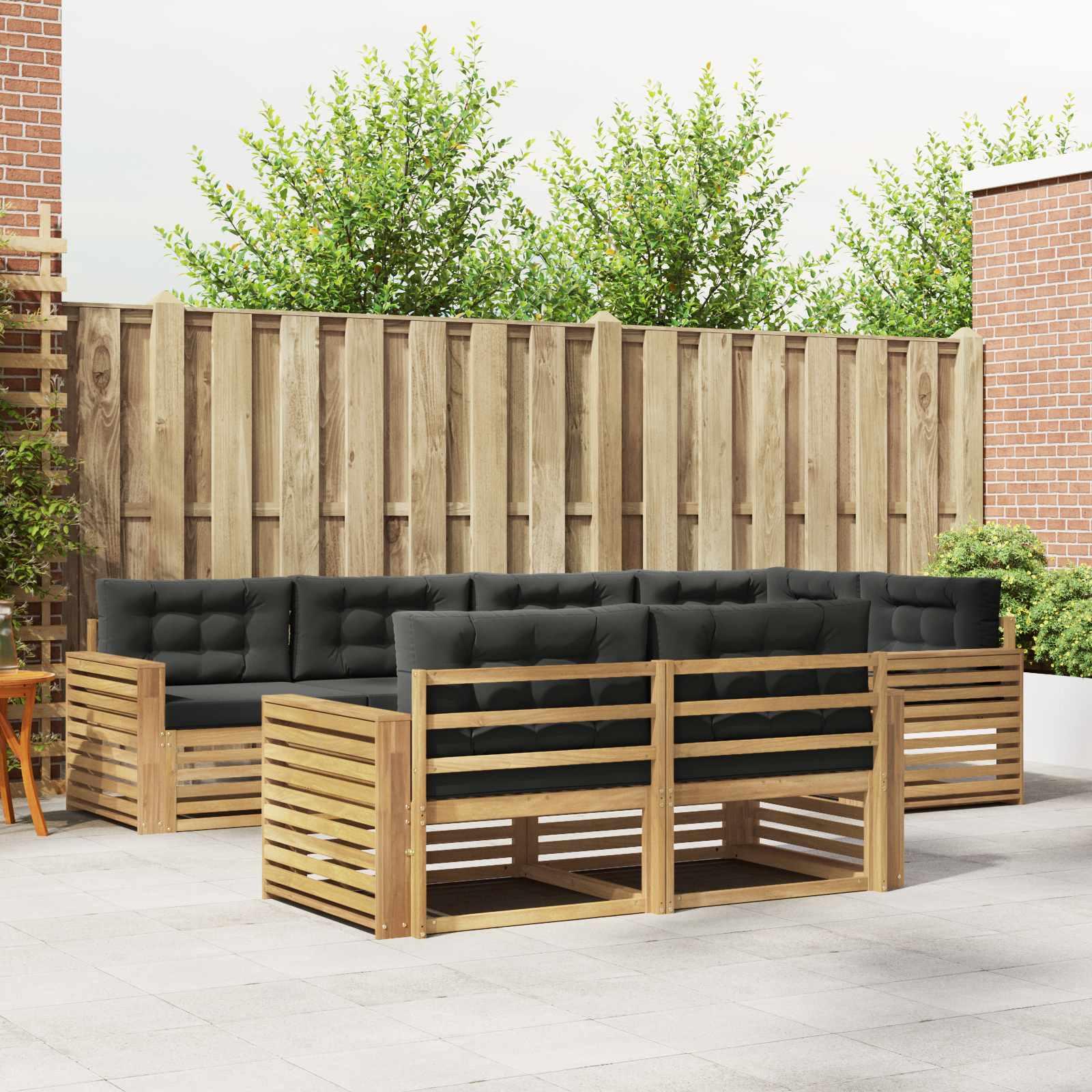 Udendørs sofagruppe - 7-pers. i akacietræ, hvid/antracit, 331 × 172,5 × 73 cm billede