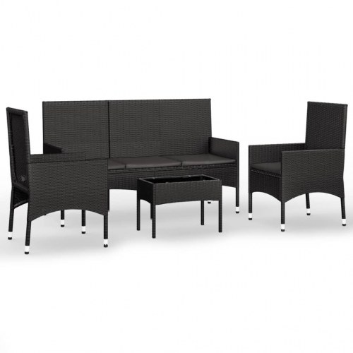 Loungesæt til haven 4 dele med hynder polyrattan sort (OUTLET A)