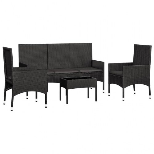 Loungesæt til haven 4 dele med hynder polyrattan sort (OUTLET A)