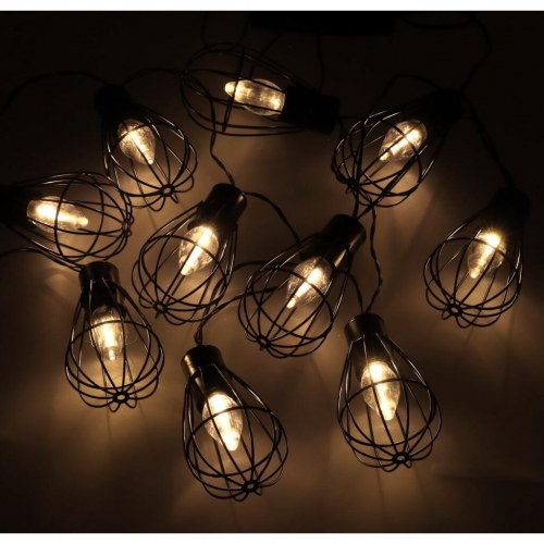 Solcelle lyskæde med pærecages - 10 LED, 3,8 m, IP44