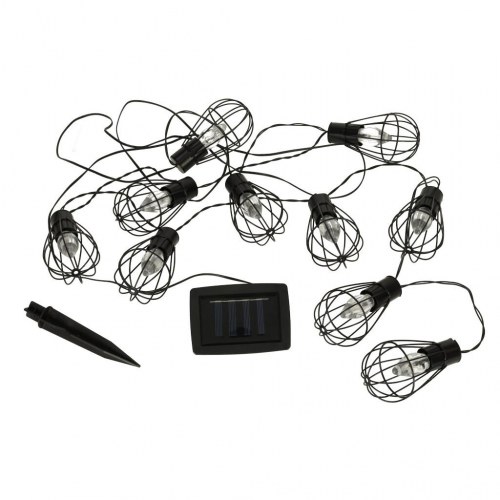 Solcelle lyskæde med pærecages - 10 LED, 3,8 m, IP44