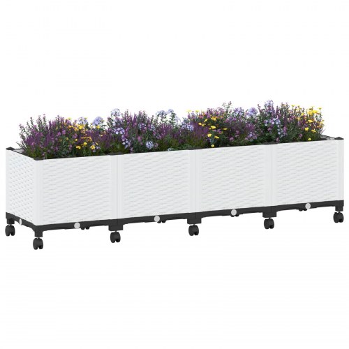 Havekrukke med hjul - hvid plantekasse i PP 160 × 40 × 48 cm