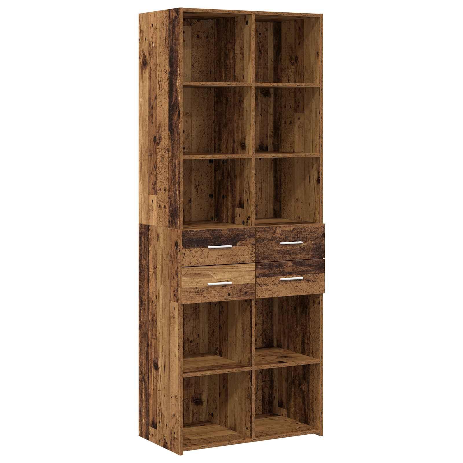 Bogreol i gammelt trælook - 30 × 42,4 × 185,2 cm med skuffer