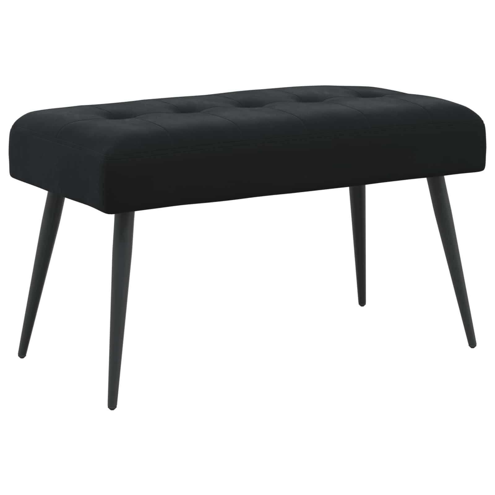 Bænk med knap-tufting i velour - sort, 80 × 40 × 46 cm