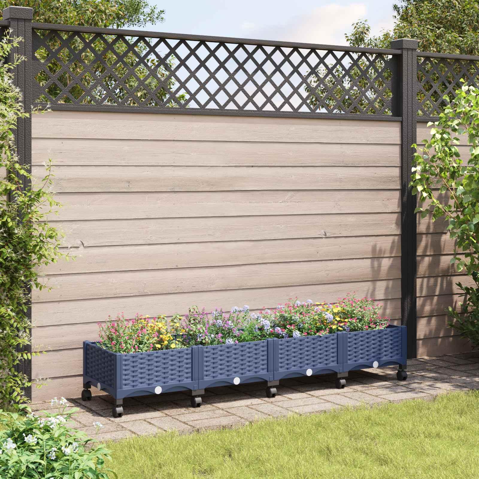 Havekrukke med hjul - blågrå PP, 160 × 40 × 33 cm