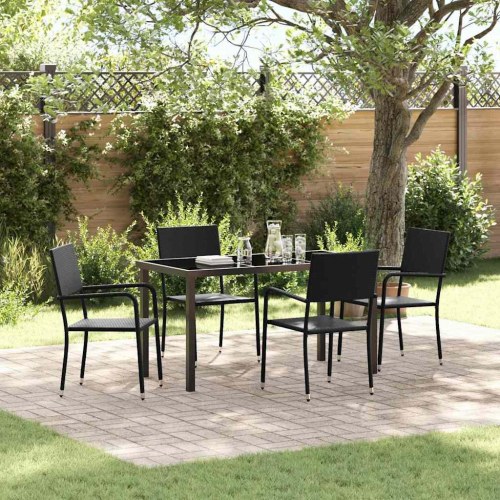 Have spisebordssæt med puder - 5 dele, sort polyrattan