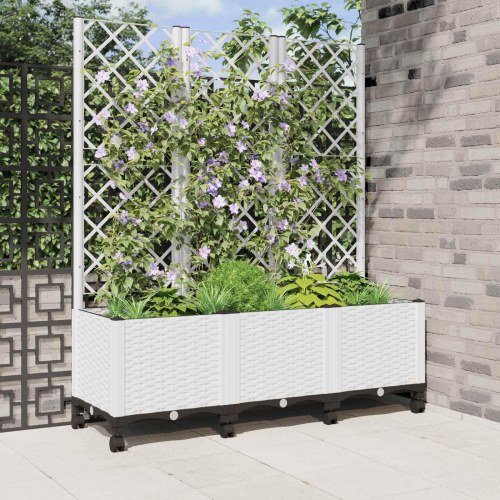 Haveplantekasse med espalier og hjul - hvid PP 120 × 40 × 146 cm