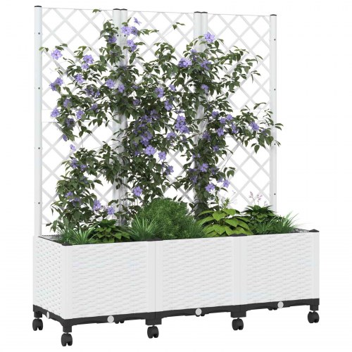 Haveplantekasse med espalier og hjul - hvid PP 120 × 40 × 146 cm