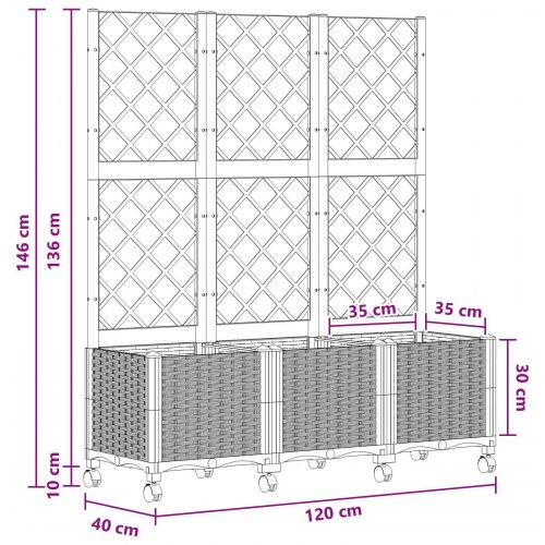 Haveplantekasse med espalier og hjul - hvid PP 120 × 40 × 146 cm