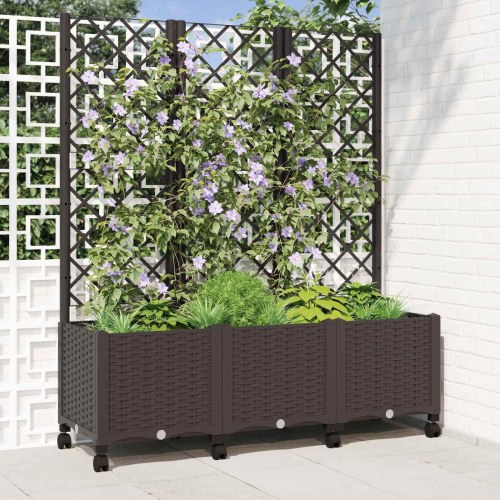 Haveplantekasse med espalier og hjul - brun PP 120 × 40 × 146 cm