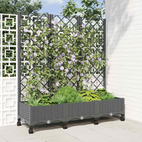 Haveplantekasse med espalier og hjul - lysegrå PP, 120×40×131,5 cm