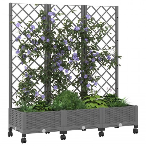 Haveplantekasse med espalier og hjul - lysegrå PP, 120×40×131,5 cm