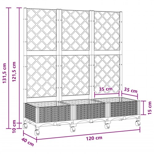 Haveplantekasse med espalier og hjul - lysegrå PP, 120×40×131,5 cm