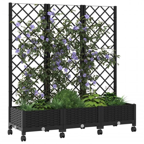 Haveplantekasse med espalier og hjul - sort 120 × 40 × 131,5 cm