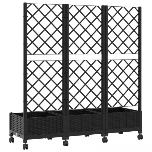 Haveplantekasse med espalier og hjul - sort 120 × 40 × 131,5 cm