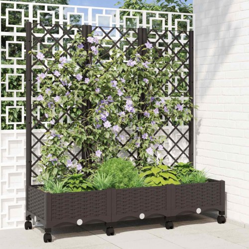 Haveplantekasse med espalier og hjul - brun 120 × 40 × 131,5 cm