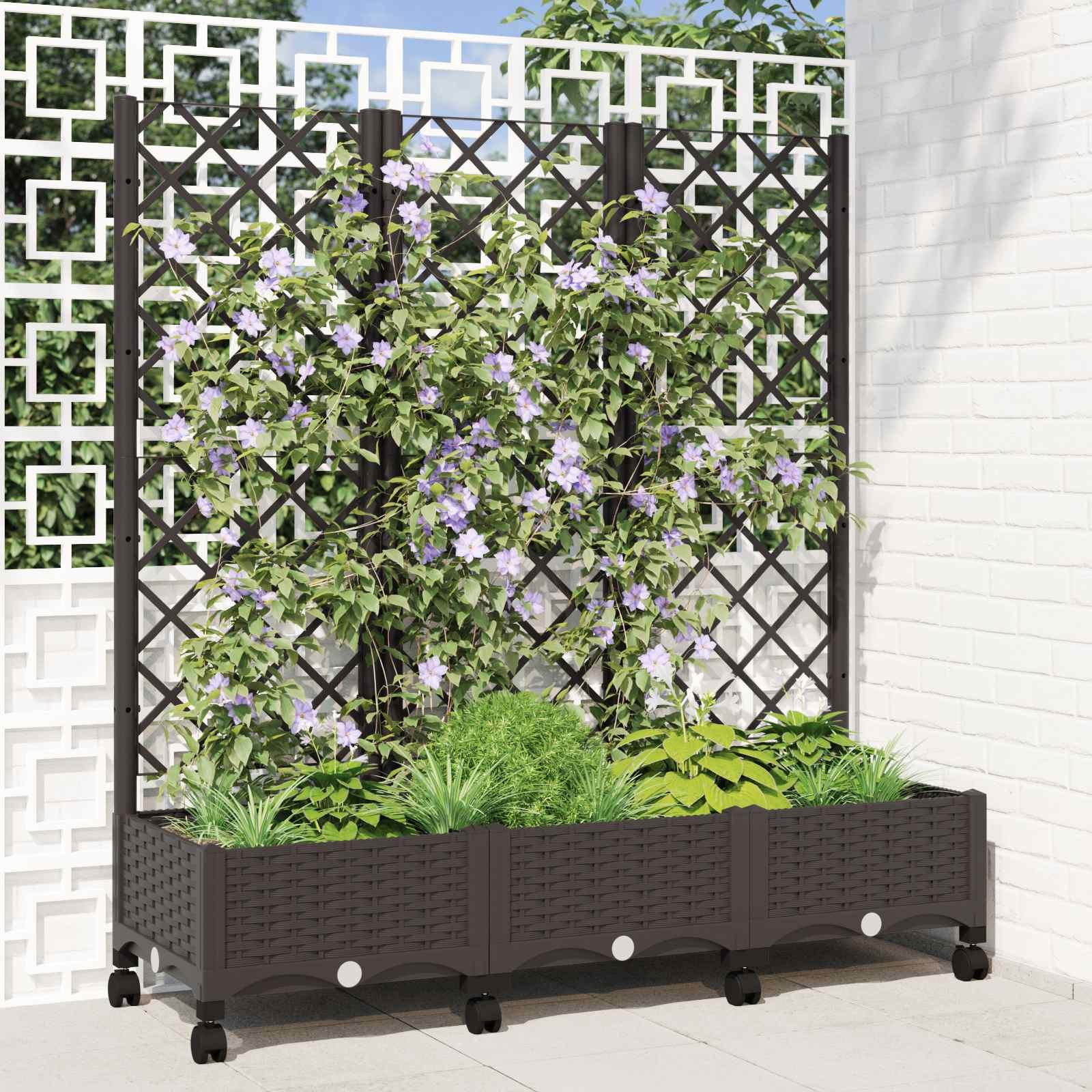 Haveplantekasse med espalier og hjul - brun 120 × 40 × 131,5 cm