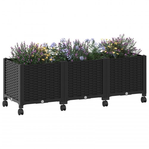 Havekrukke på hjul - sort plantekasse i PP 120 × 40 × 44 cm