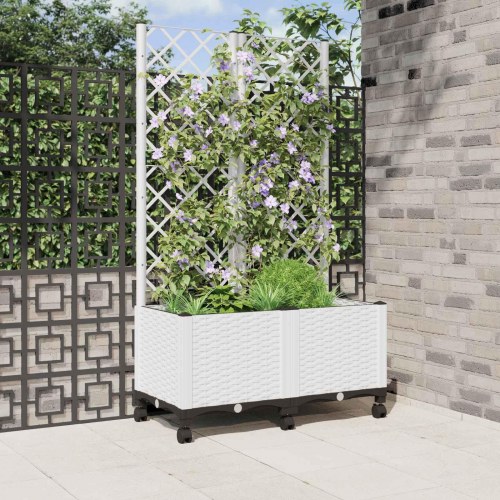 Haveplantekasse med espalier og hjul - hvid 80 × 40 × 146 cm, PP