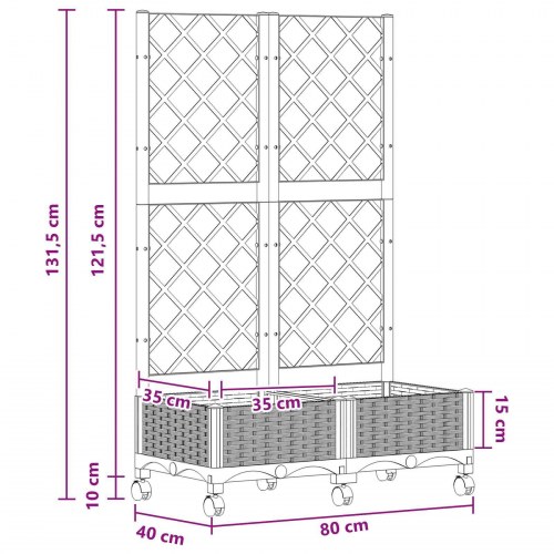 Haveplantekasse med espalier og hjul - hvid PP 80 x 40 x 131,5 cm