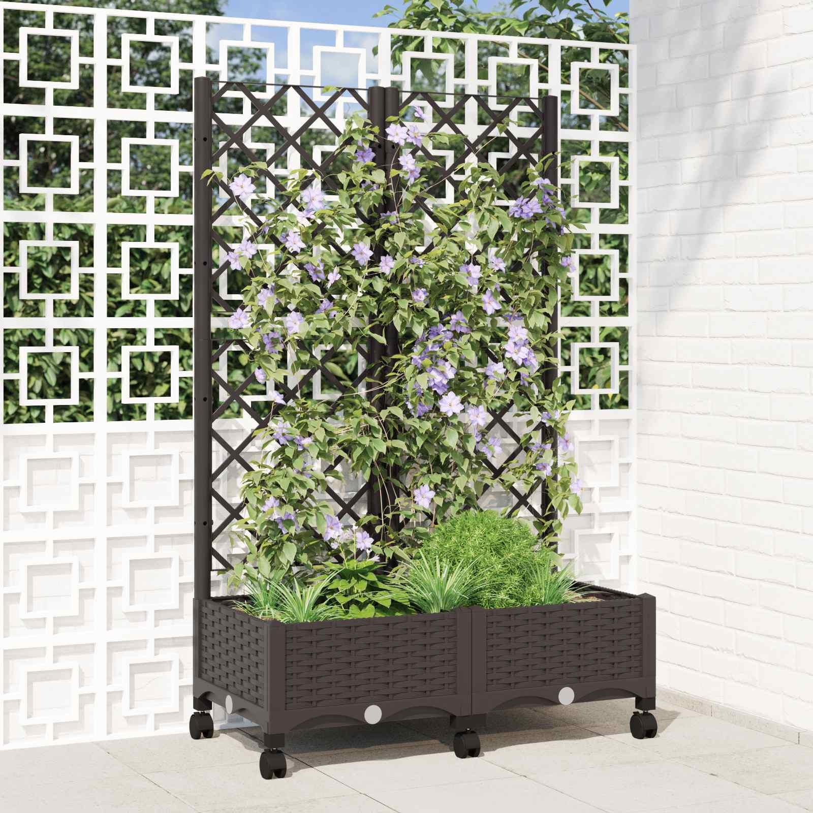 Haveplantekasse med espalier og hjul - brun PP 80 × 40 × 131,5 cm