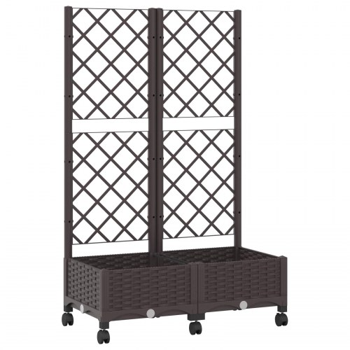 Haveplantekasse med espalier og hjul - brun PP 80 × 40 × 131,5 cm