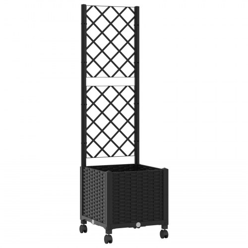 Haveplantekasse med espalier og hjul - sort PP 40 × 40 × 146 cm