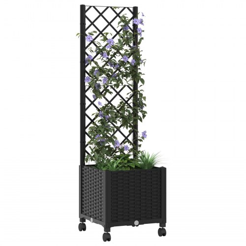 Haveplantekasse med espalier og hjul - sort PP 40 × 40 × 146 cm